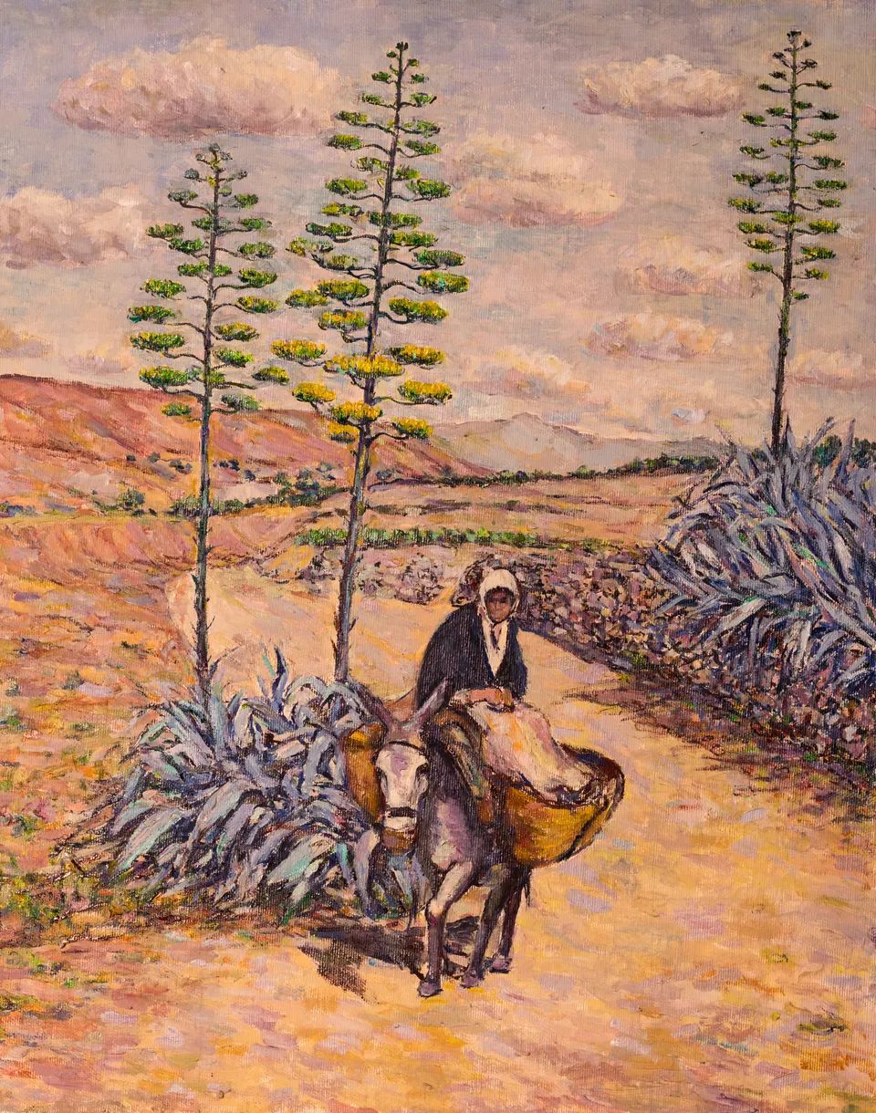 Woman riding a donkey