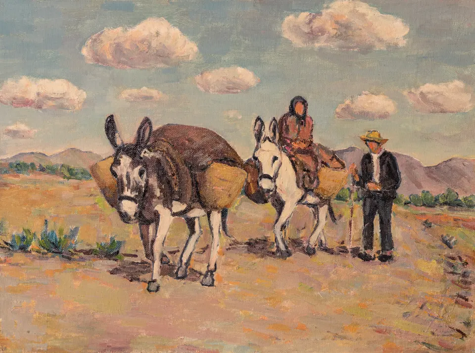 Laden donkeys on the plain