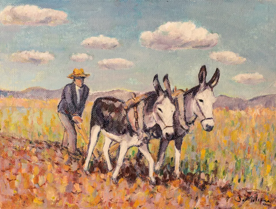 Ploughman and his mules