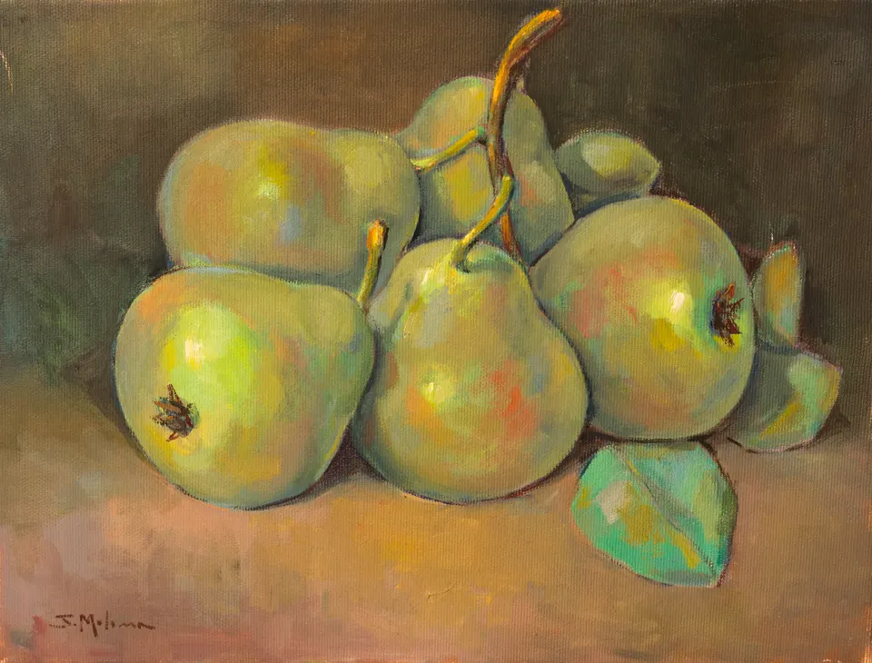 Green pears on the table