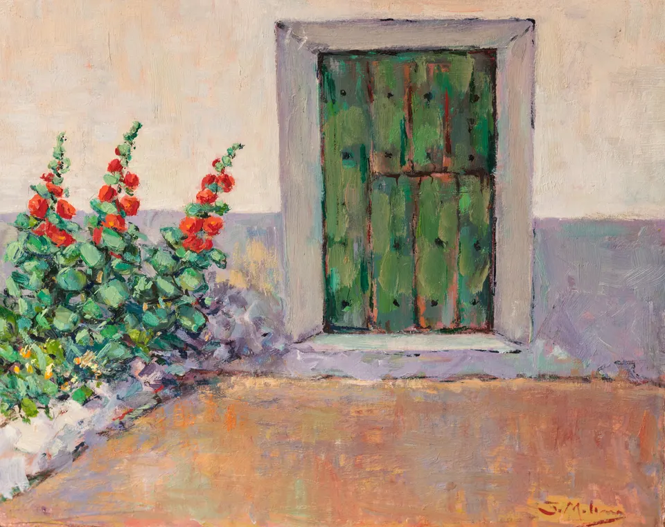 Red flowers by the door