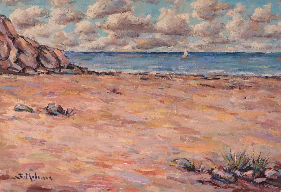 Beach with a distant sail