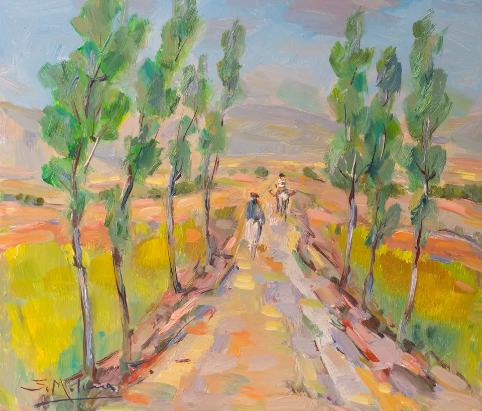 Poplar lane with two figures