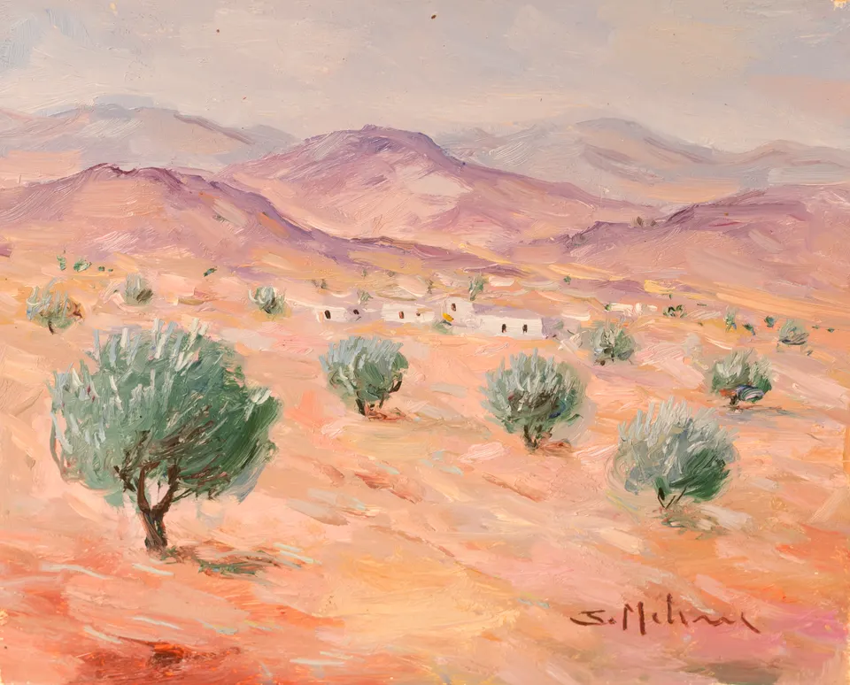Olives on the pink plain