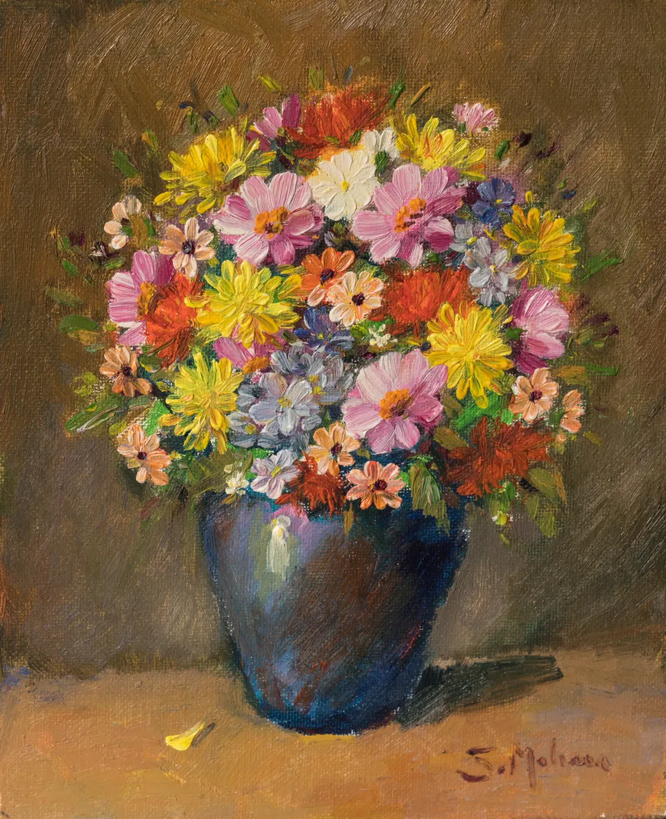 Flowers in a blue vase