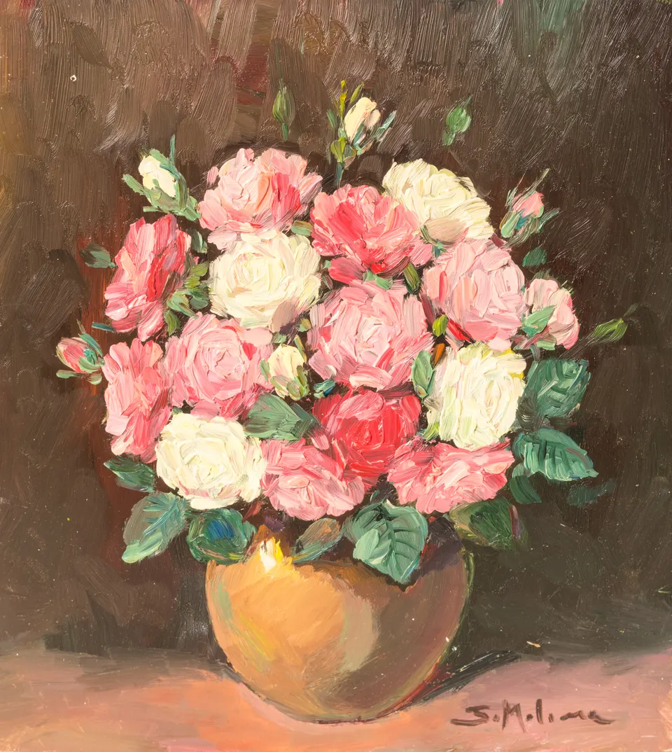 Roses in a golden vase