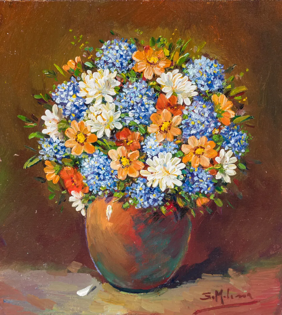 Blue and orange flowers