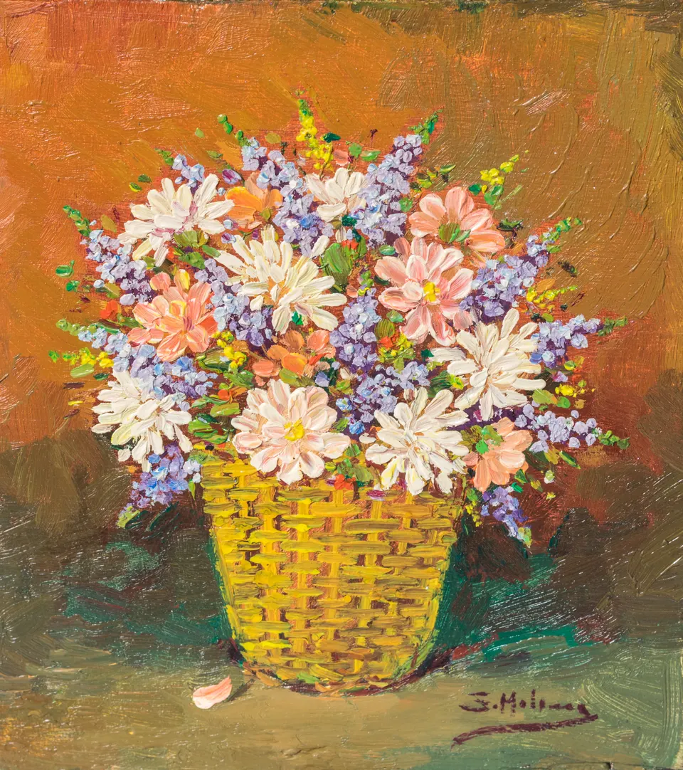 Bouquet in a wicker basket