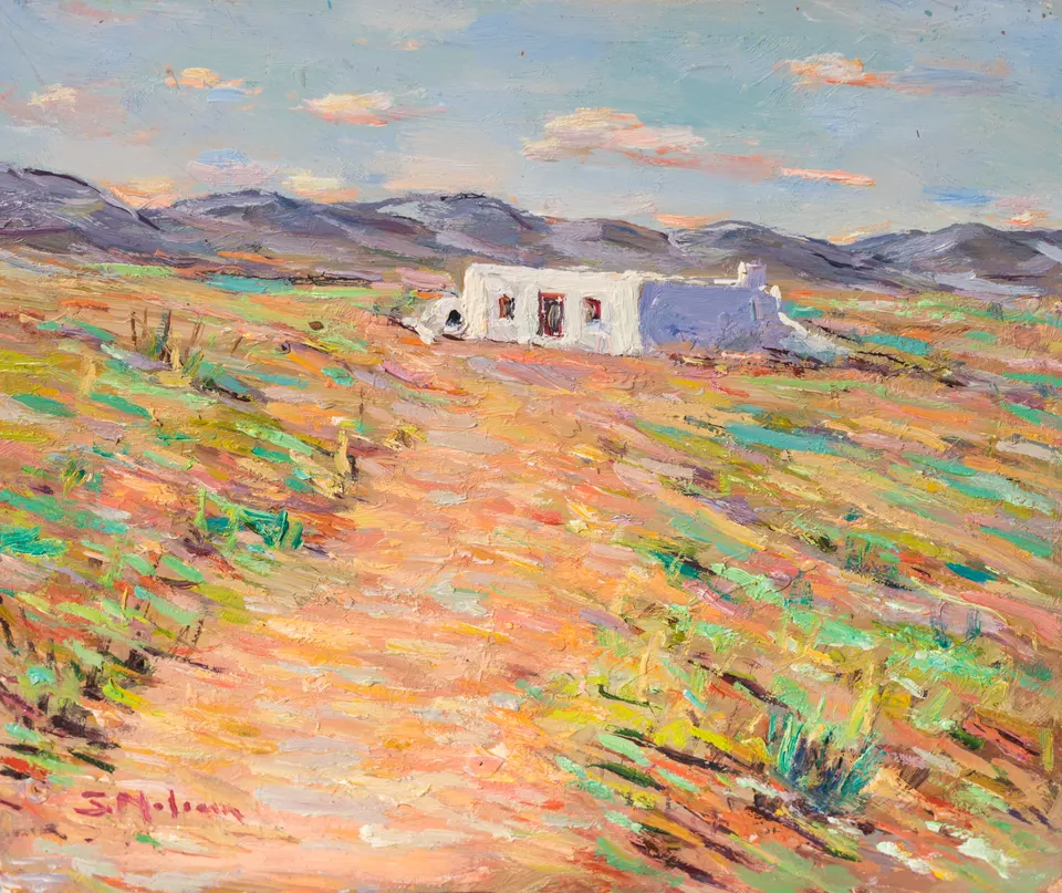 Farmhouse on the pink plain
